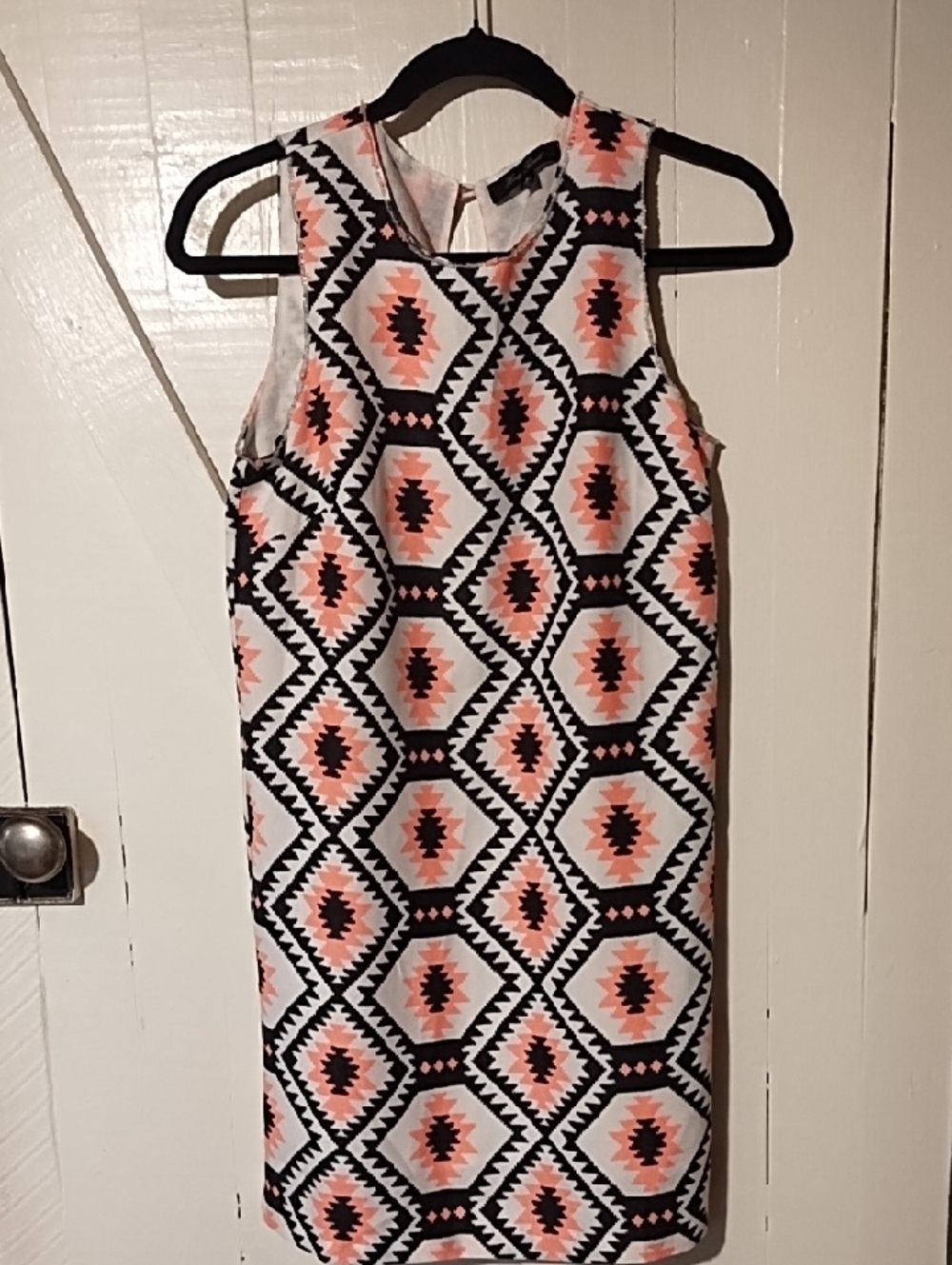 Honey Punch Coral and Black Geometric Midi Dress